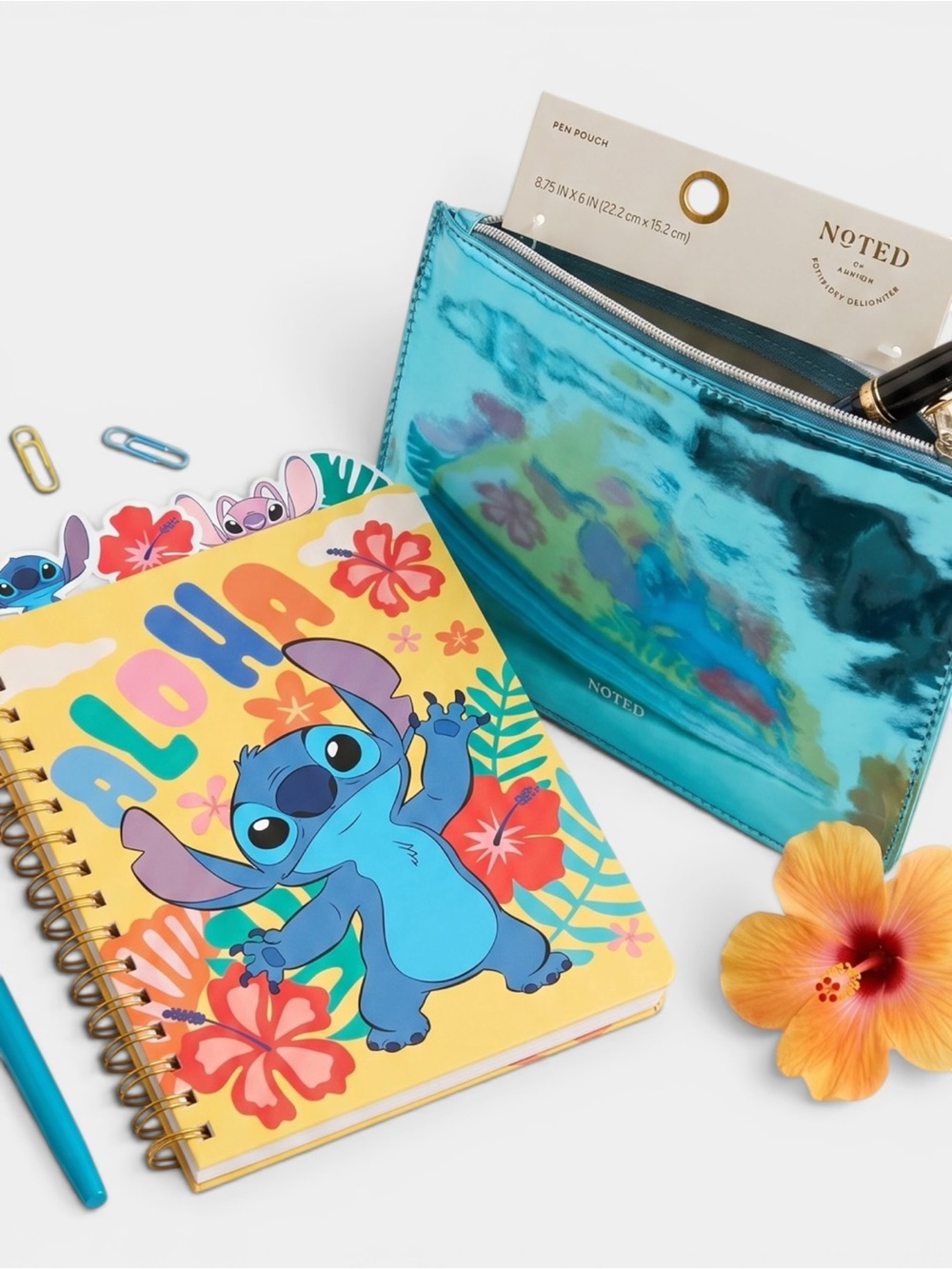 Disney Stitch & Angel Lined Notebook Journal and Blue Metallic Pouch (NWT)